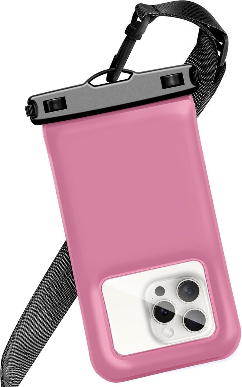 Foweroty Floatable Waterproof Phone Pouch/Case with Crossbody Lanyard for iPhone 17 Series 16 Pro Max/15 Pro/14/13/12, IP68 Cellphone Dry Bag Beach Cruise Ship Essentials, 1 Pack-Pink-7″ - Image 1